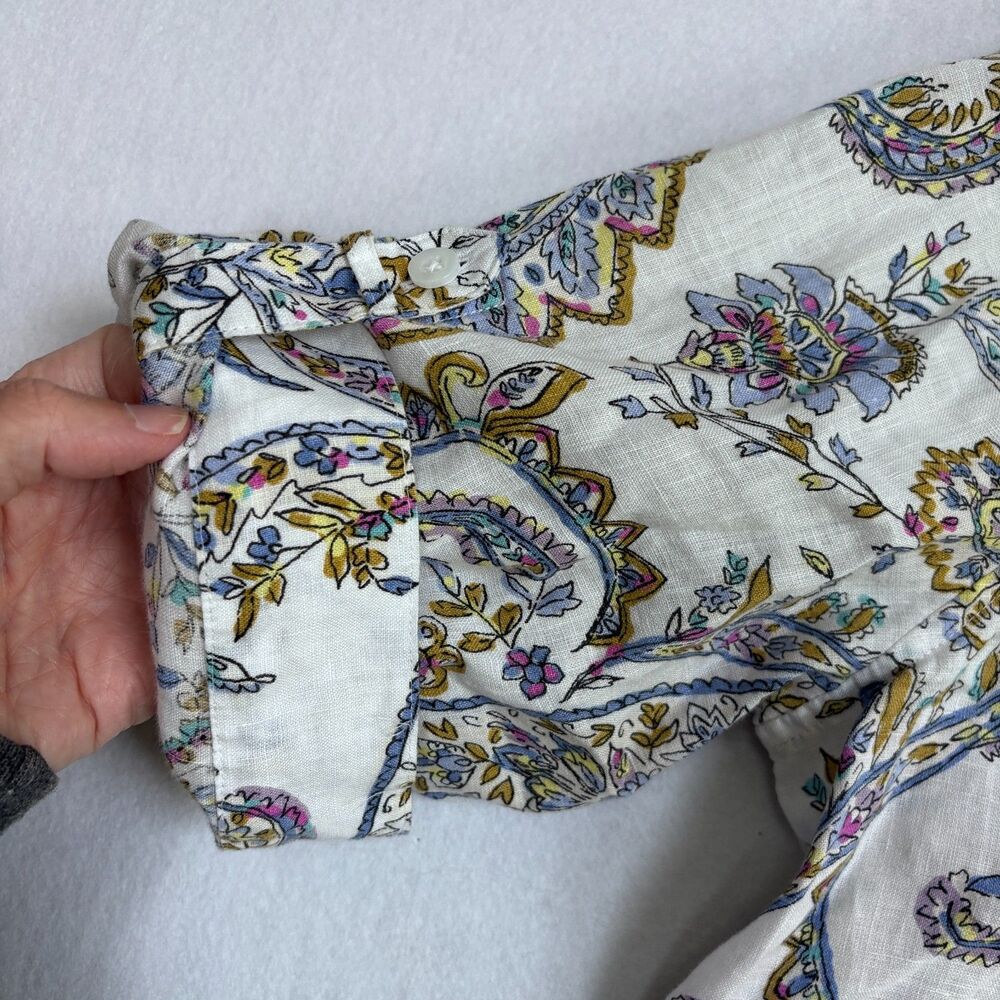 Chico's Linen Paisley Button Down Shirt Women's 2 Large 3/4 Sleeve No Iron - Picture 5 of 9